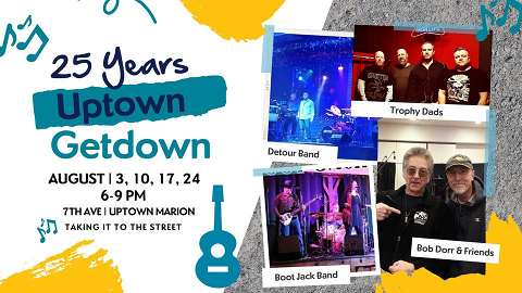 <p>Thursday nights in August enjoy live music by some of the area’s best bands. Grab dinner from our food vendor or one of the many Uptown restaurants. Chairs and coolers are welcome, please leave pets at home.</p>
